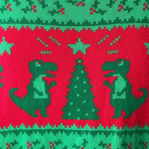 Alex Stevens 8 Bit Digital Dinosaur Ugly Christmas Sweater Size Large - Picture 2 of 5